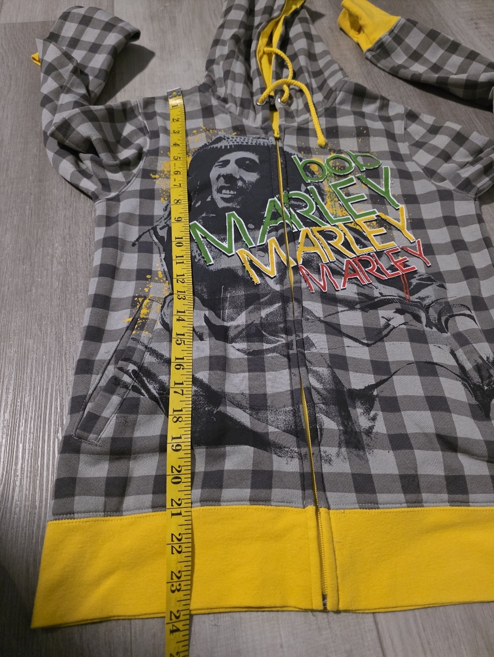 Bob Marley Zip Hoodie Zion Rootswear Plaid Graphic Sweatshirt Size L - Picture 13 of 13